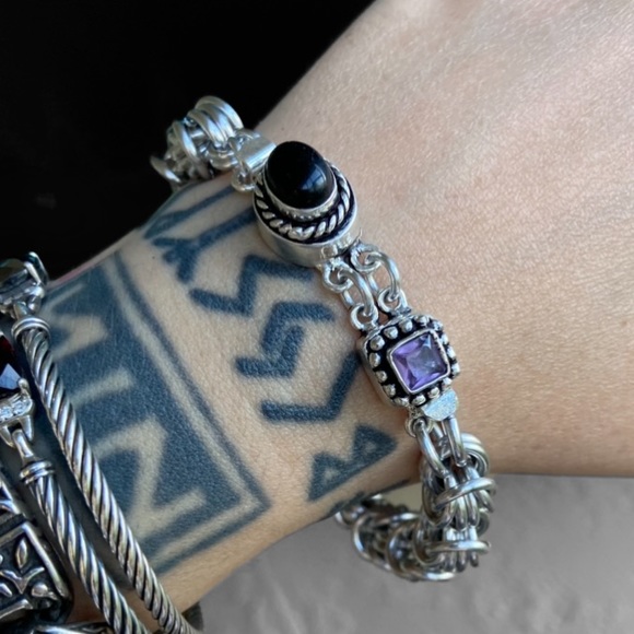 Amethyst & onyx gemstones , handmade maille links bizantine chain bracelet - Picture 12 of 15